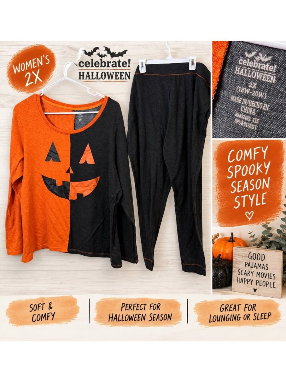 Women’s Celebrate! Halloween 2X Jack-o’-Lantern Pajama Set